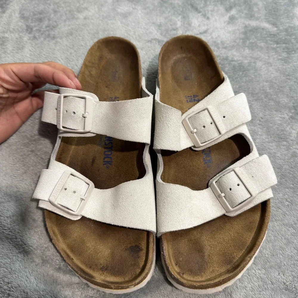 Birkenstock Arizona Suede Leather Sandals Bone White Mens 9 L11 M9 EU 42
